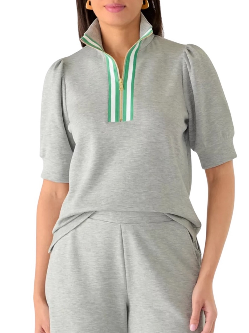CROWN & IVY NWT Zip Neck Athleisure Top in Heather Gray Size Medium